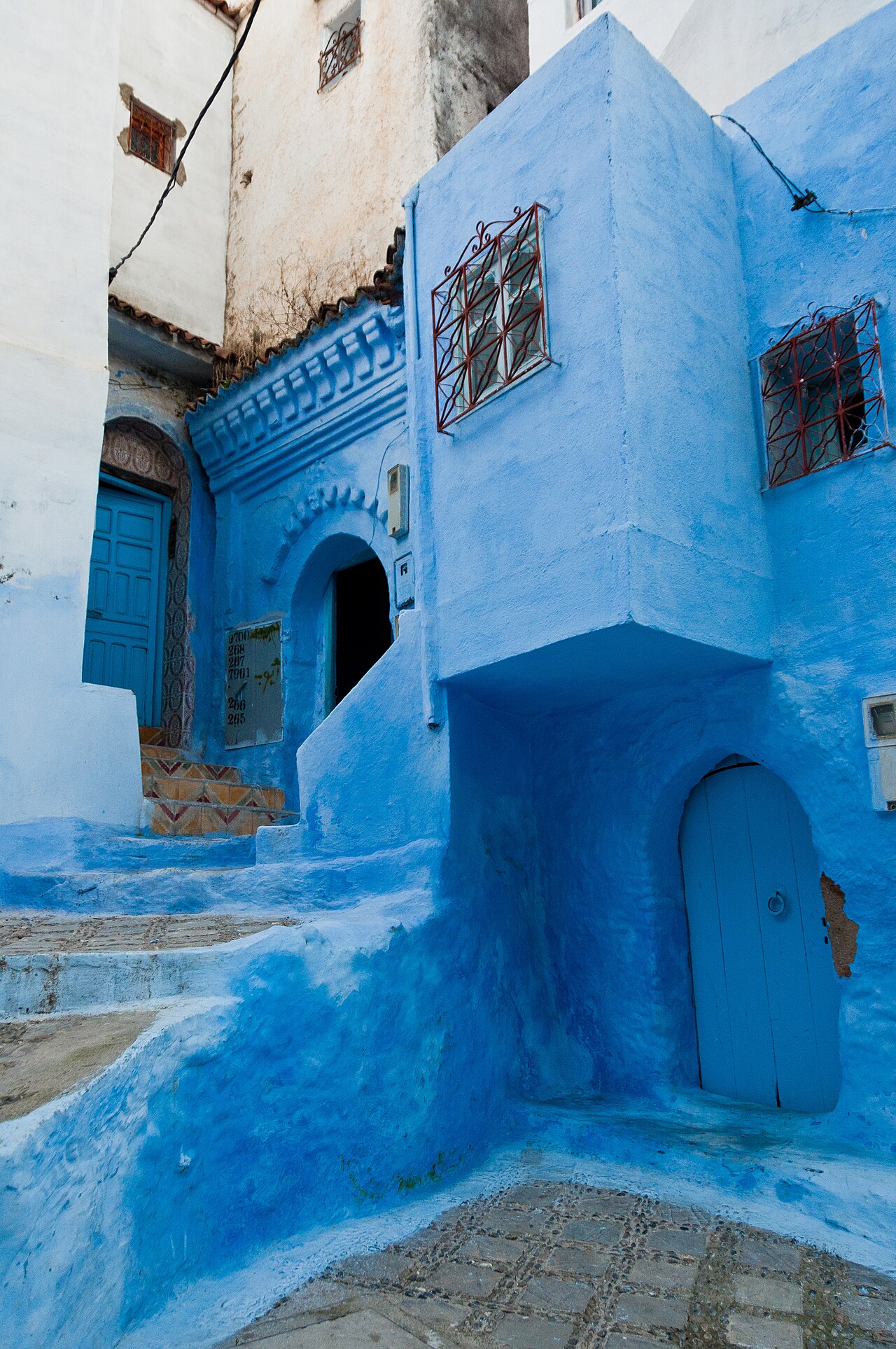 Blue-painted houses and steps in the Chefchaouen medina, Morocco